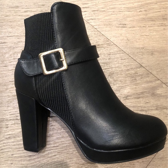 Black Platform Bootie Block Heel - Picture 3 of 5